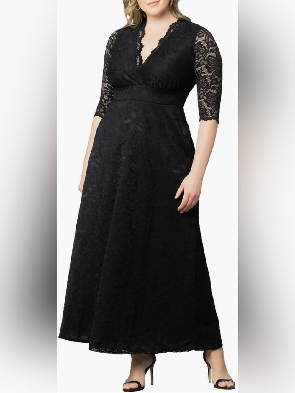 Kiyonna Maria Lace Evening Gown Maxi Dress Black Stretchy Lined Women’s 3X Plus